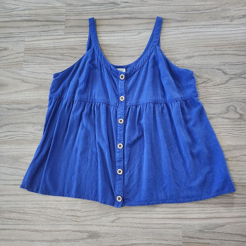 Terra & Sky Women's Plus Size Button Front Tank Blue Sz 2X (20W-22W)